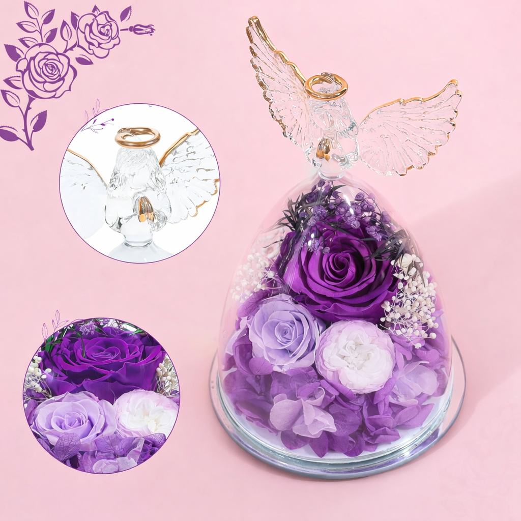 Preserved Rose Glass Dome Angel Floral Display Gift