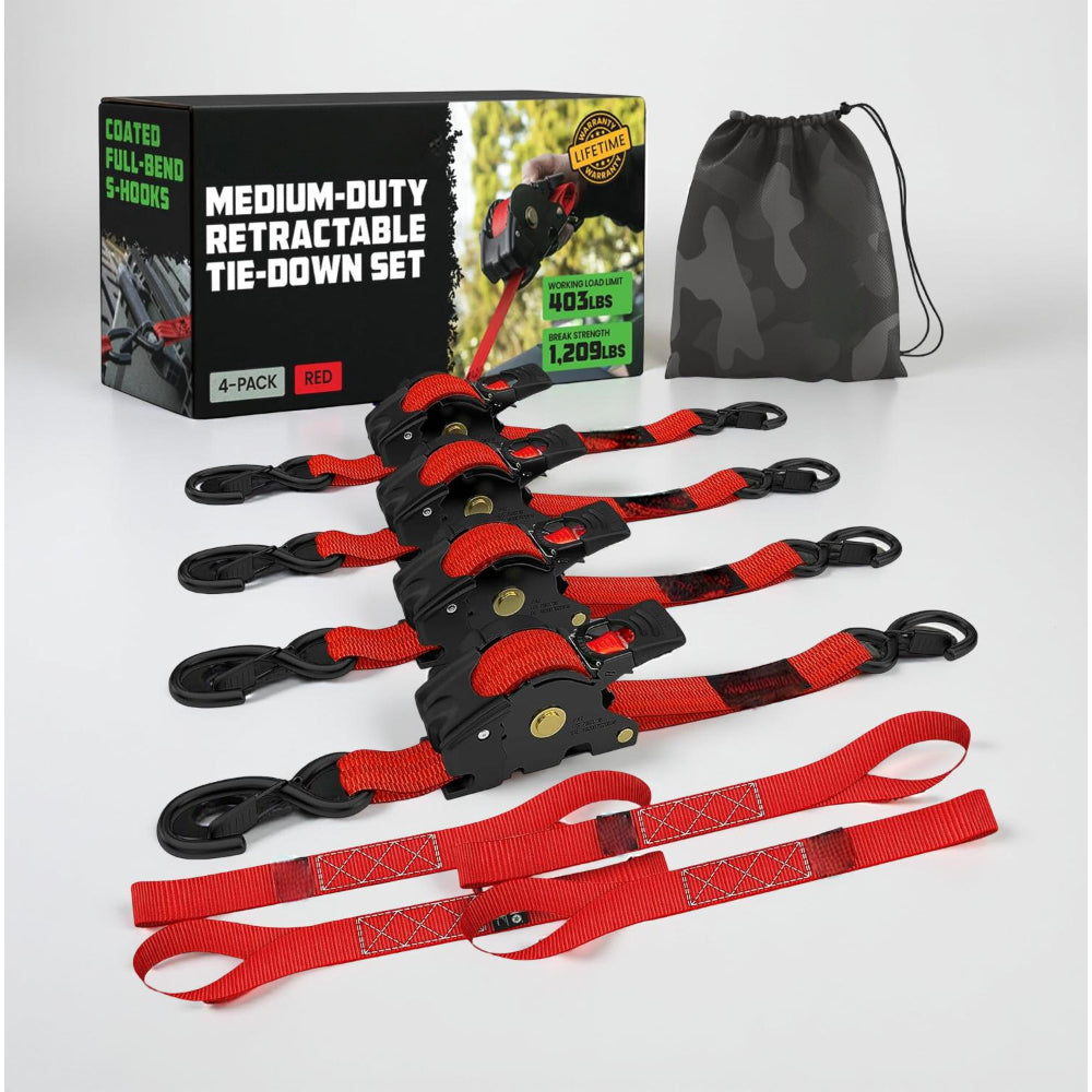 Ratchet Straps Retractable Heavy Duty Cargo Tie Down Set