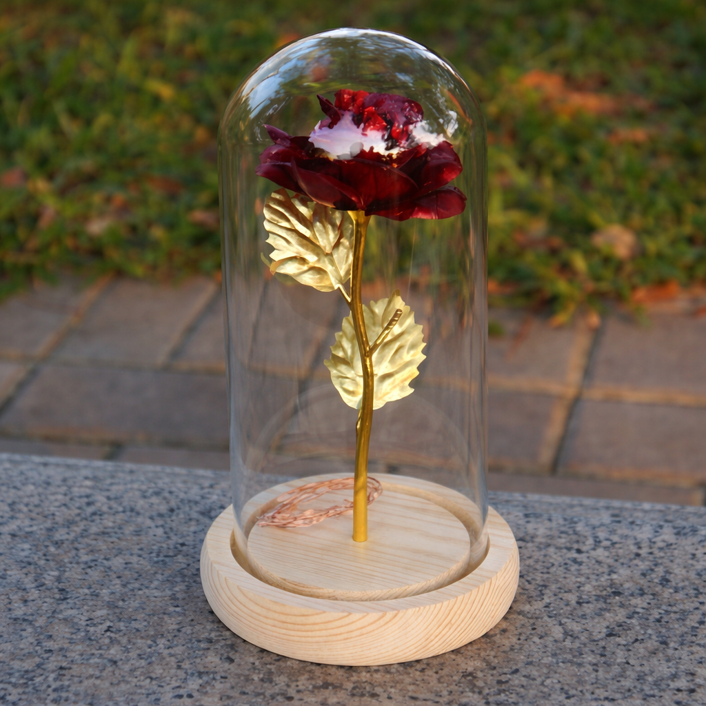 Rose Lamp Glass Dome Eternal Rose LED Table Light