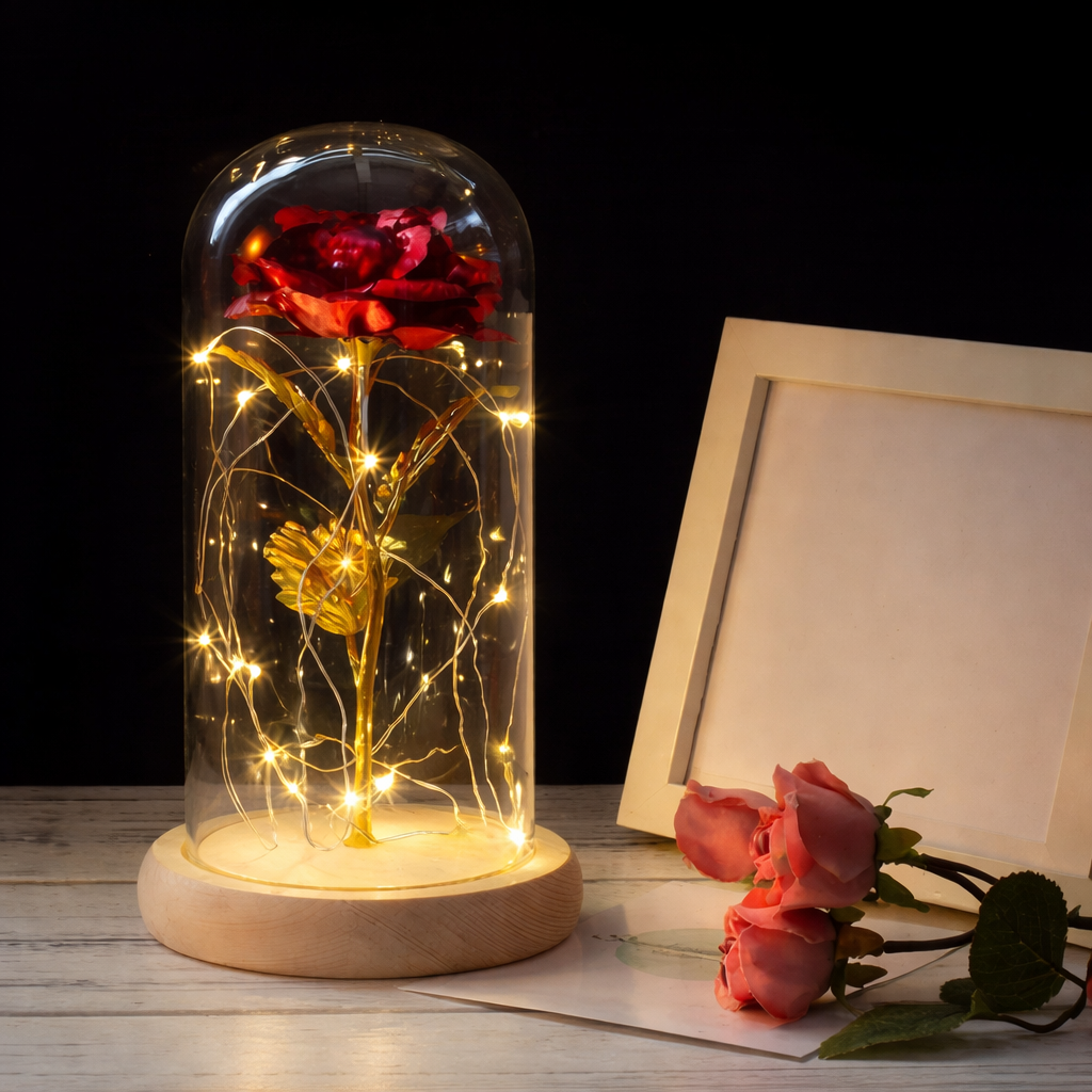 Rose Lamp Glass Dome Eternal Rose LED Table Light