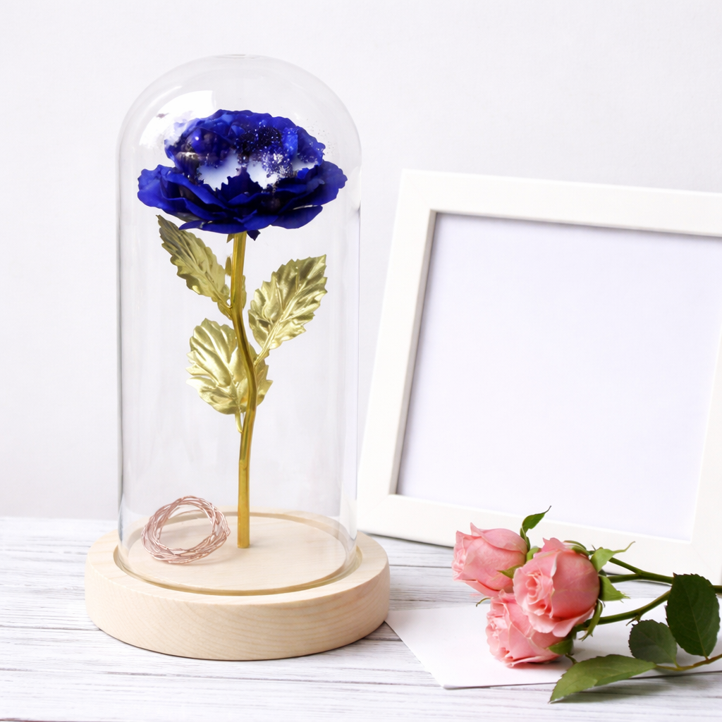 Rose Lamp Glass Dome Eternal Rose LED Table Light