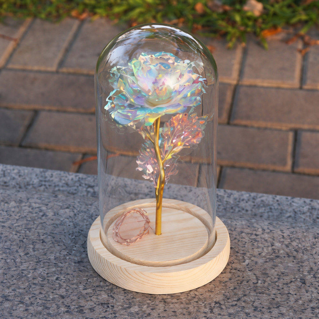 Rose Lamp Glass Dome Eternal Rose LED Table Light