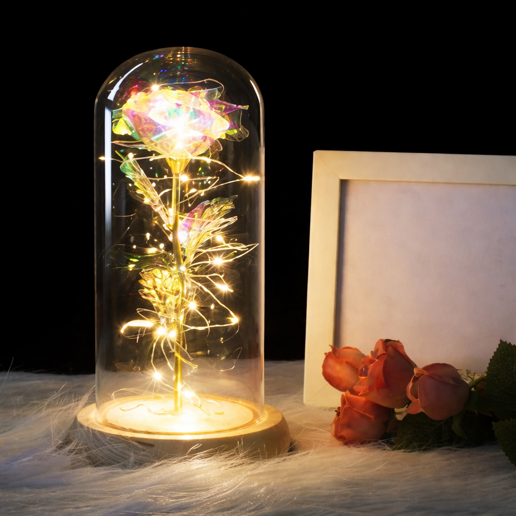 Rose Lamp Glass Dome Eternal Rose LED Table Light