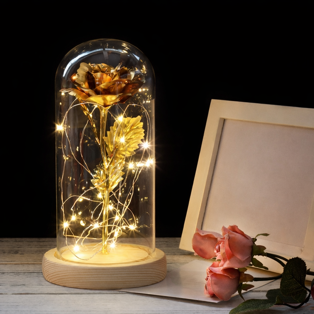 Rose Lamp Glass Dome Eternal Rose LED Table Light