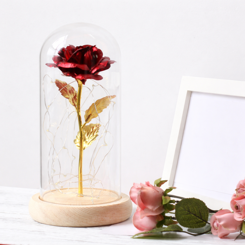 Rose Lamp Glass Dome Eternal Rose LED Table Light