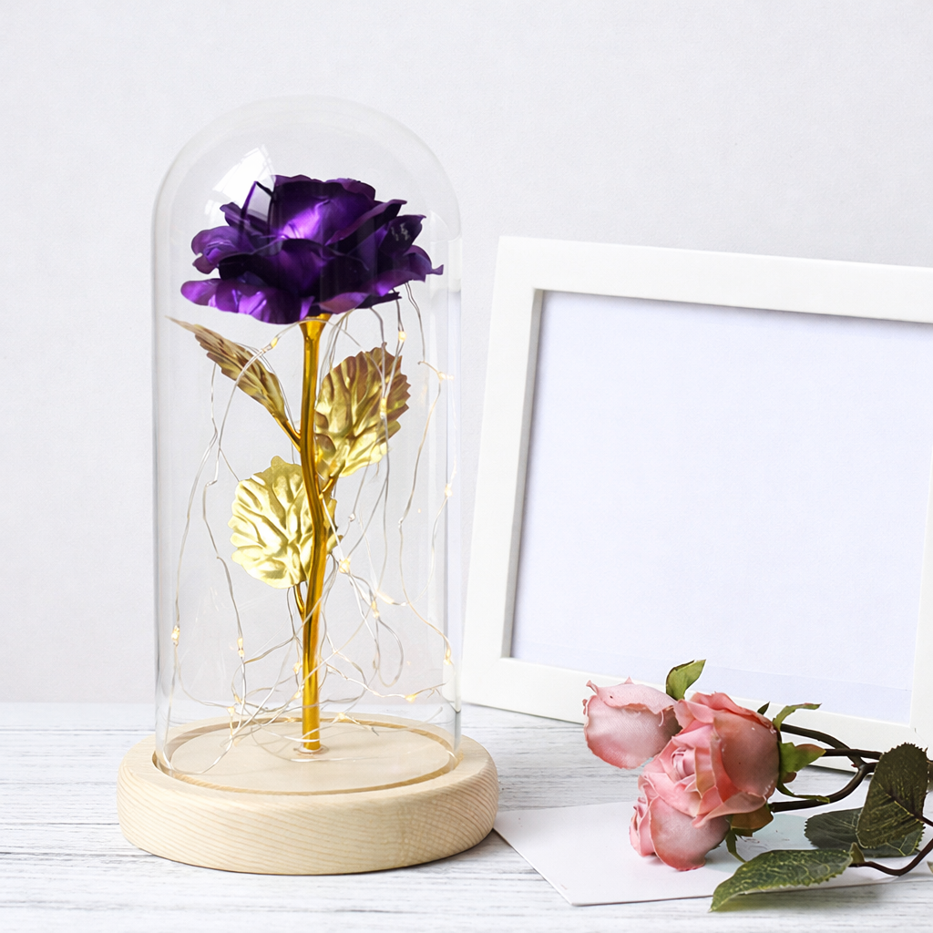 Rose Lamp Glass Dome Eternal Rose LED Table Light