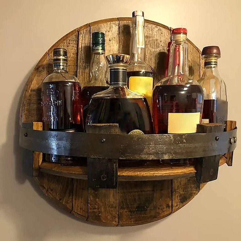 Rustic Bar Bourbon Barrel Shelf Accessories Display 1