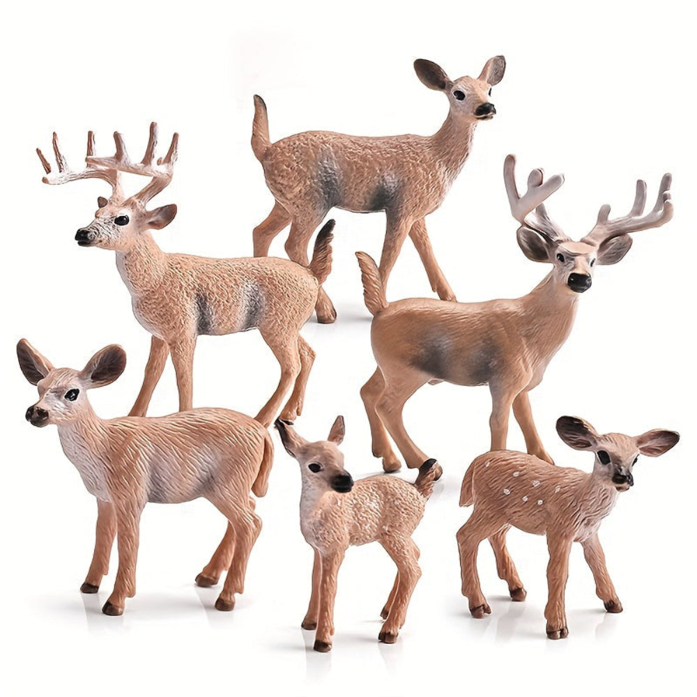 Santa’s Reindeer Christmas Figurine Set Woodland Holiday Display