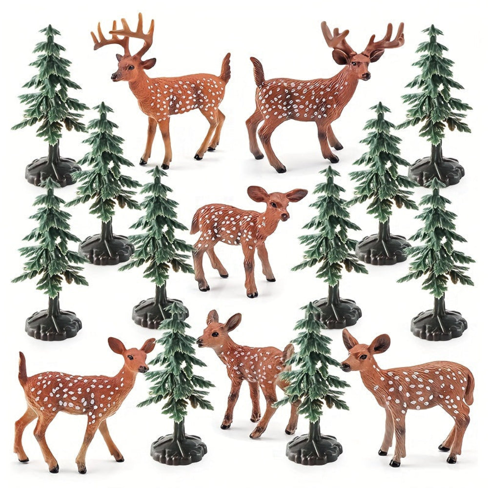 Santa’s Reindeer Christmas Figurine Set Woodland Holiday Display