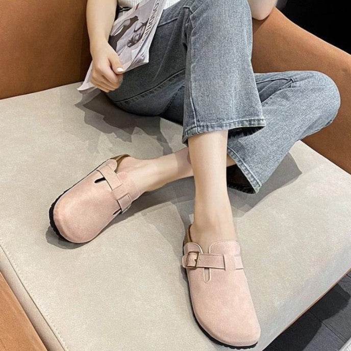 Suede Slip On Clogs with Cork Footbed