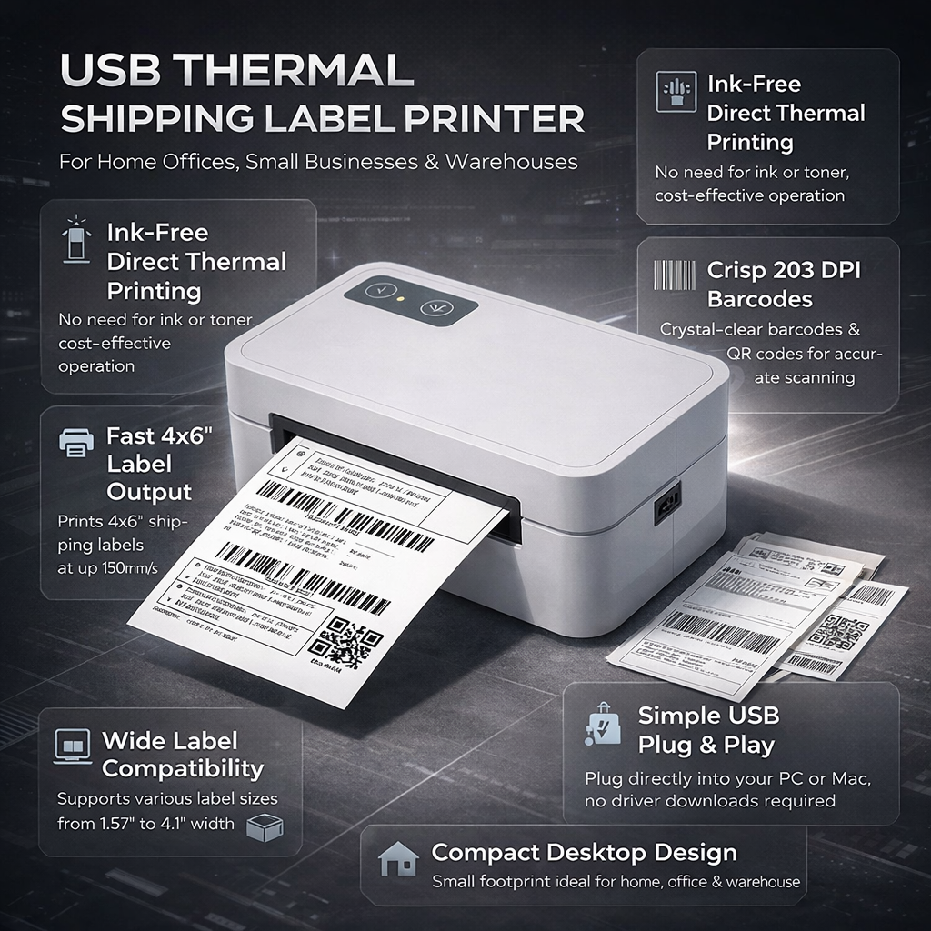 Shipping Label Printer USB Thermal Desktop Barcode Printer