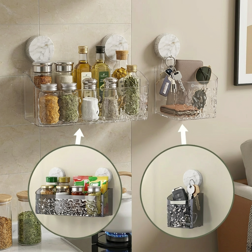 Shower Caddy Suction Cup Wall Mount Plastic Shelf 2