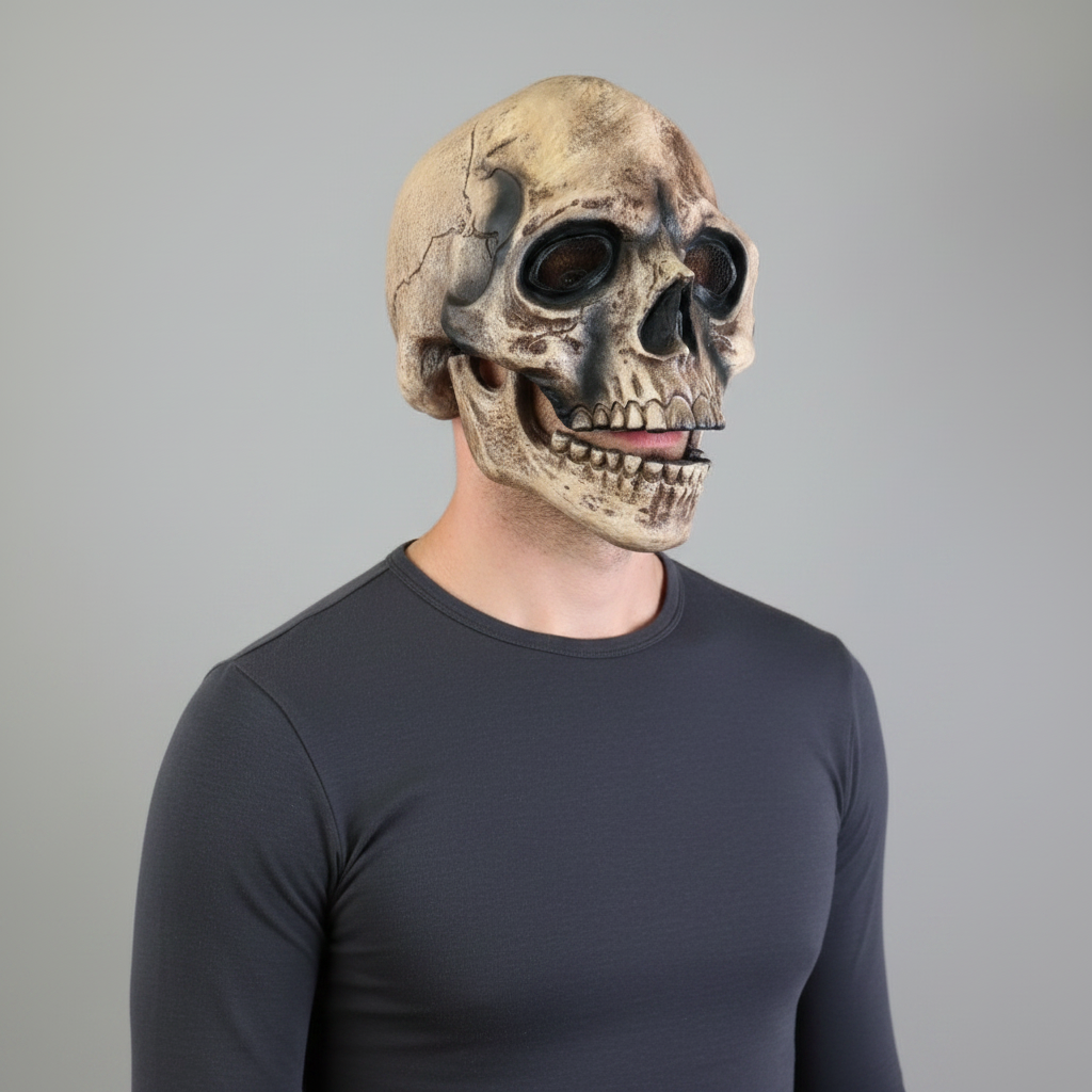 Totenkopfmaske mit beweglichem Kiefer realistische Latex Vollkopf Kostüm