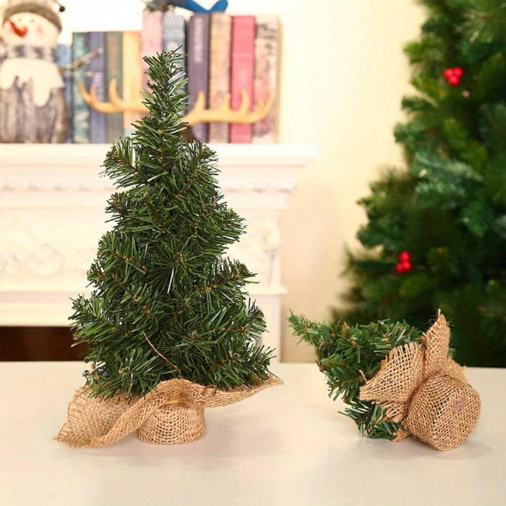 Small Christmas Tree Rustic Burlap Base Tabletop Holiday Decor