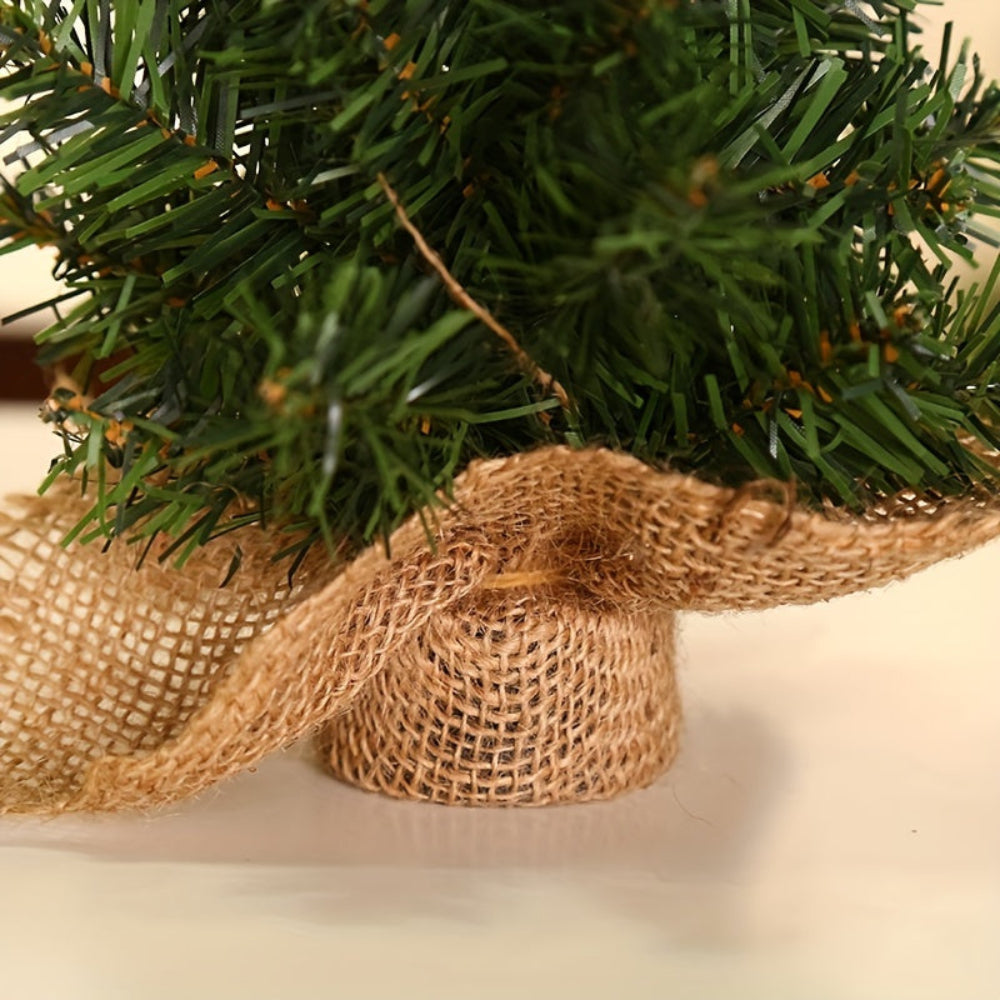 Small Christmas Tree Rustic Burlap Base Tabletop Holiday Decor