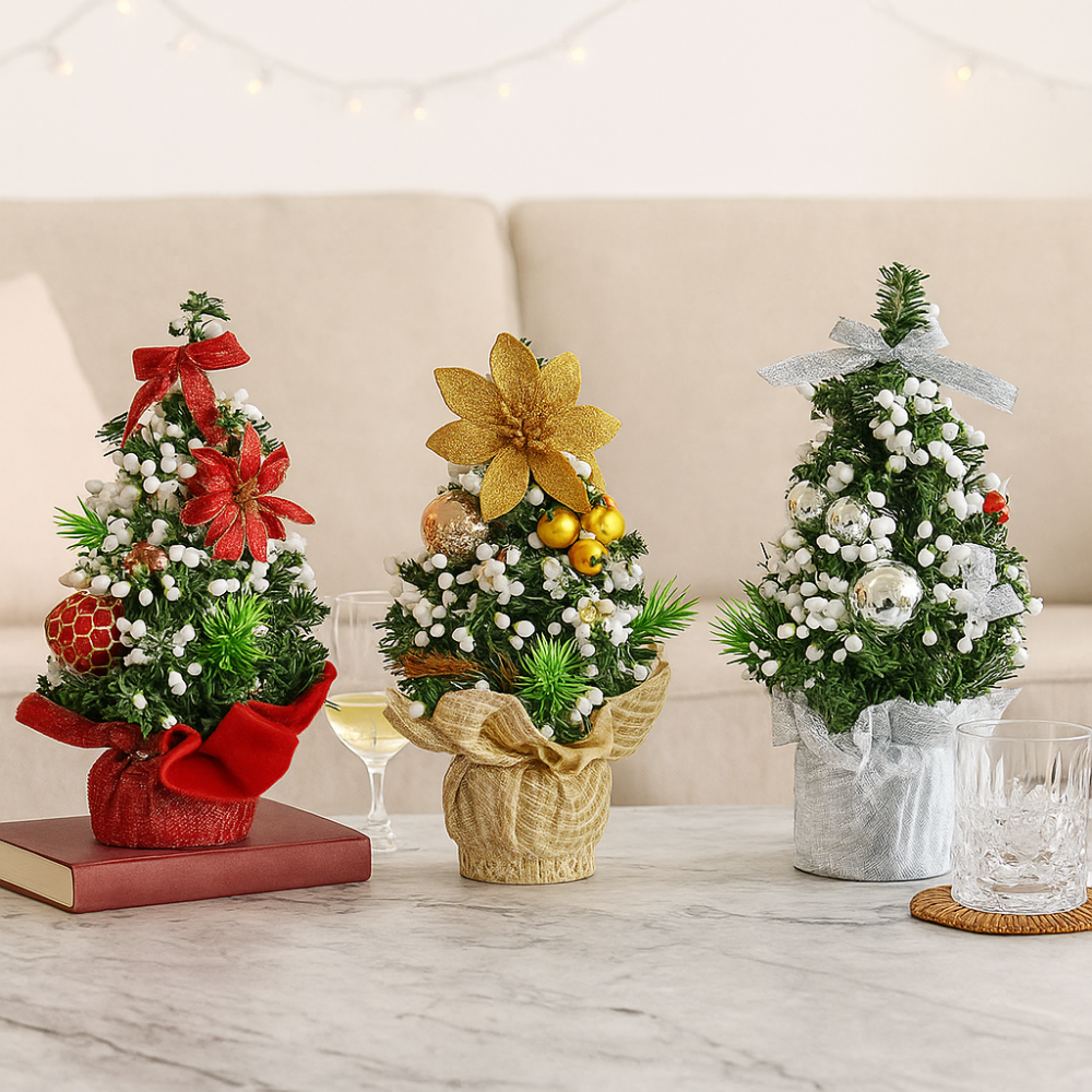 Small Christmas Tree Tabletop Holiday Decoration Set Trio