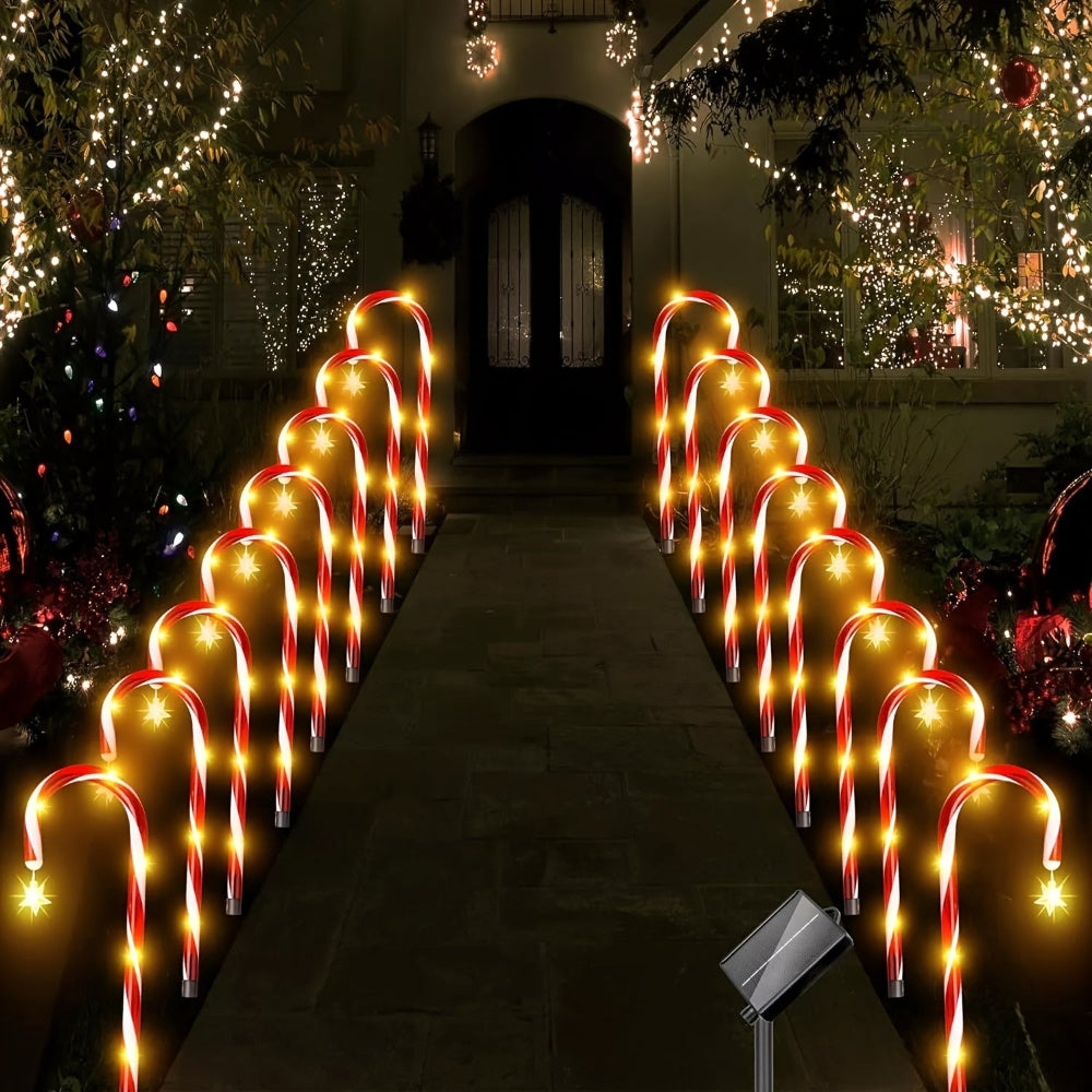 Solar Christmas Lights Outdoor Decorations Candy Cane Pathway Lights