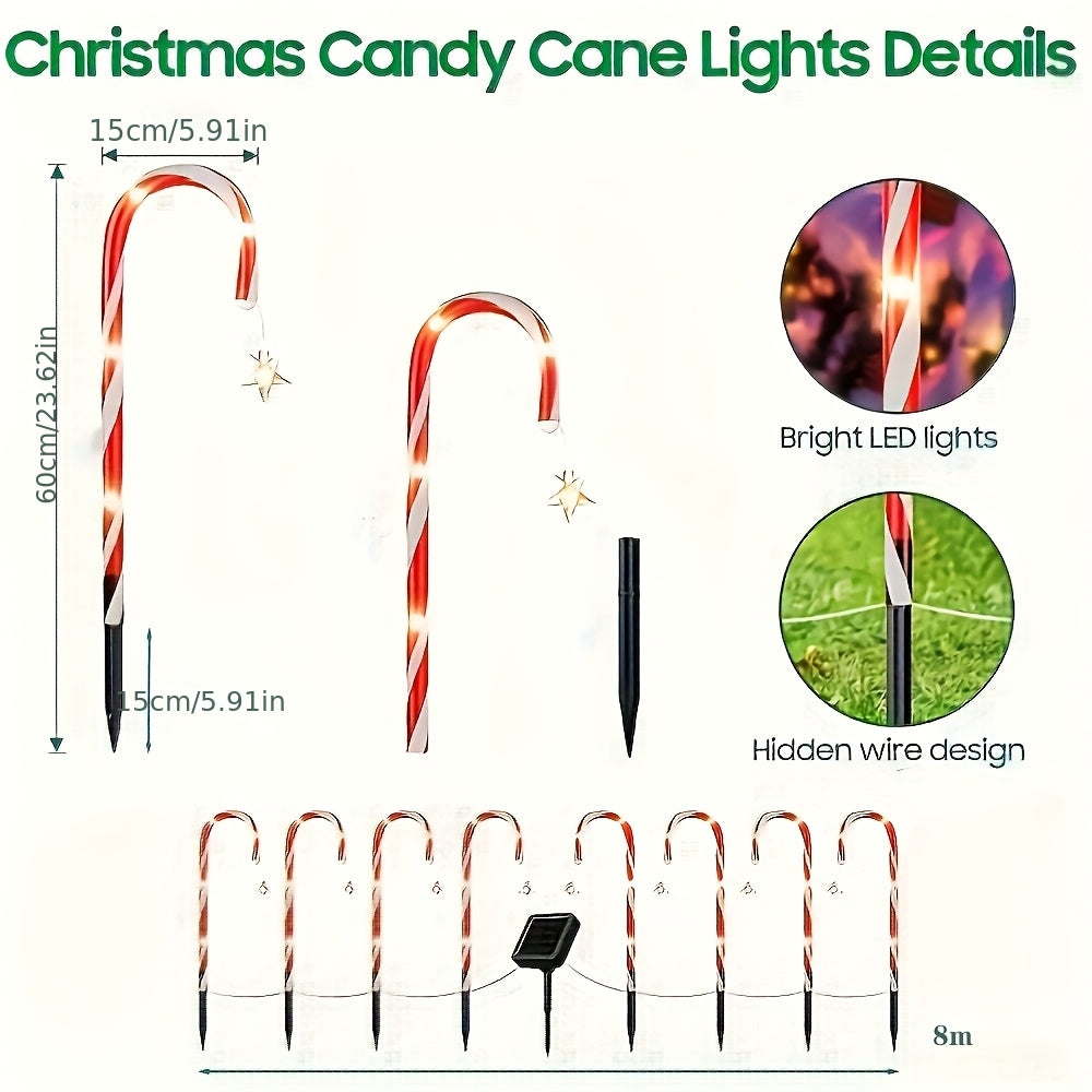 Solar Christmas Lights Outdoor Decorations Candy Cane Pathway Lights