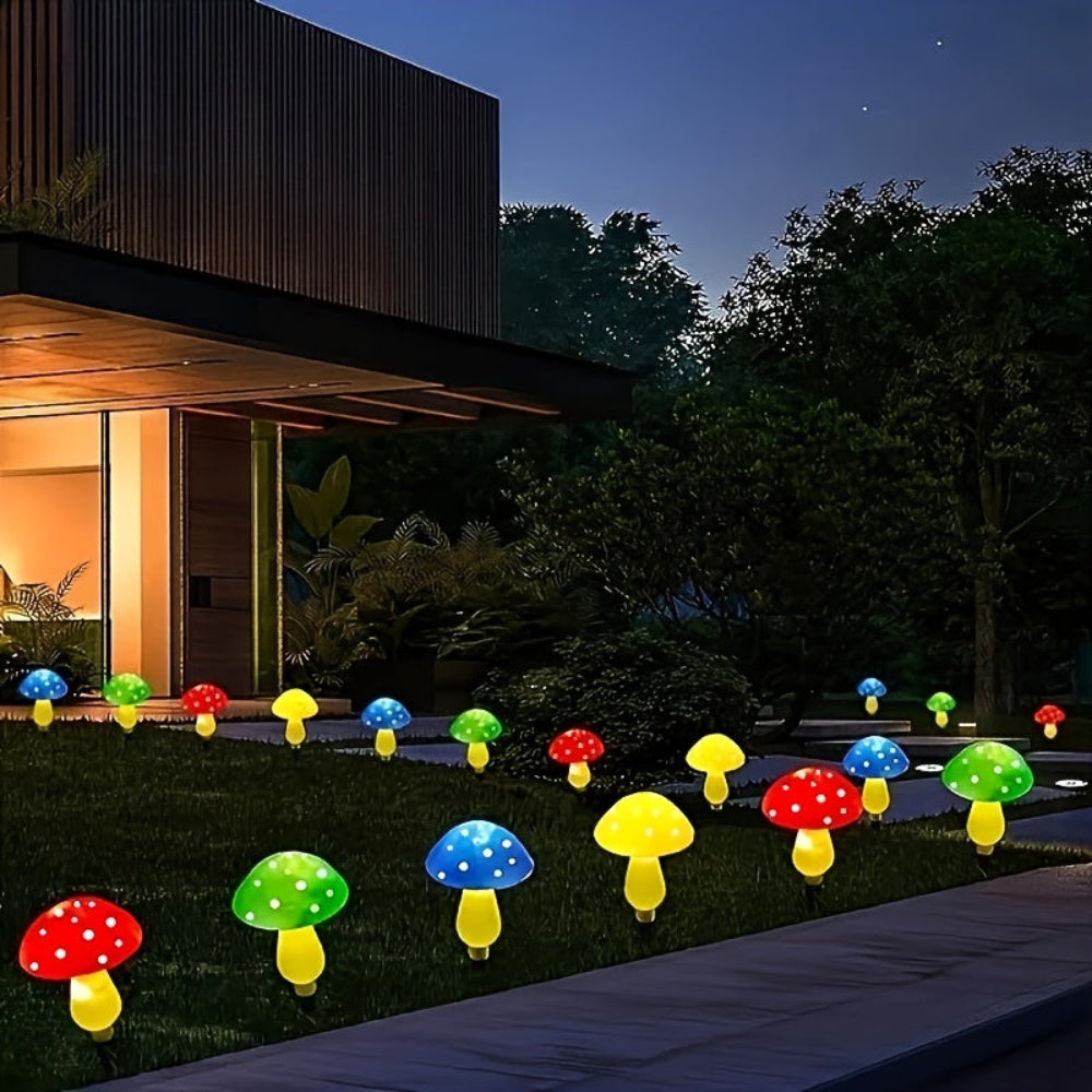 Solar Christmas Lights Outdoor Lights Colorful Mushroom LED Garden
