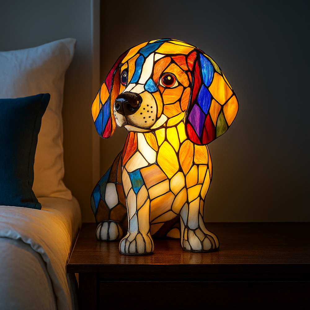 Stained Glass Lamp Dog Design Decorative Table Night Light