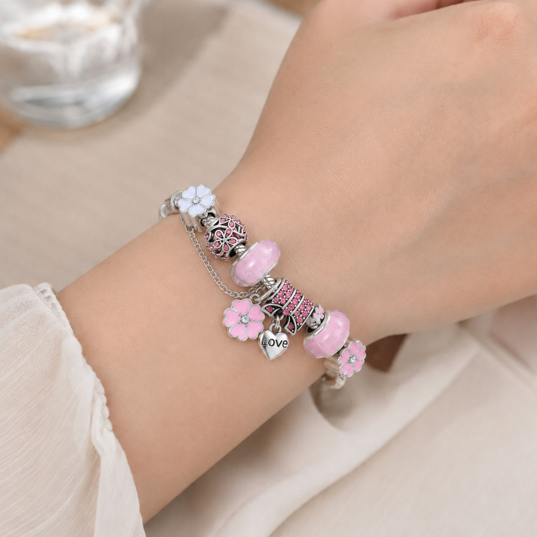 Sterling Silver Charm Bracelet Floral Elegant Gift