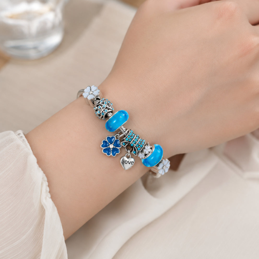 Sterling Silver Charm Bracelet Floral Elegant Gift