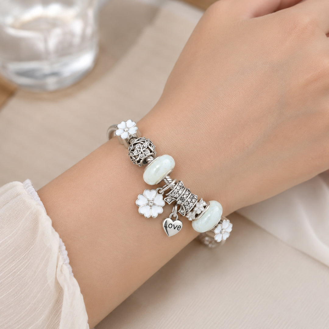 Sterling Silver Charm Bracelet Floral Elegant Gift