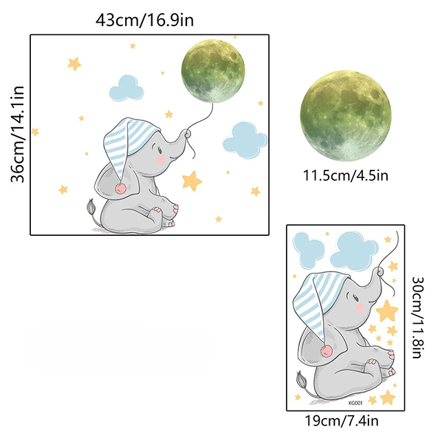 Wall Art Glowing Elephant Nursery Stickers