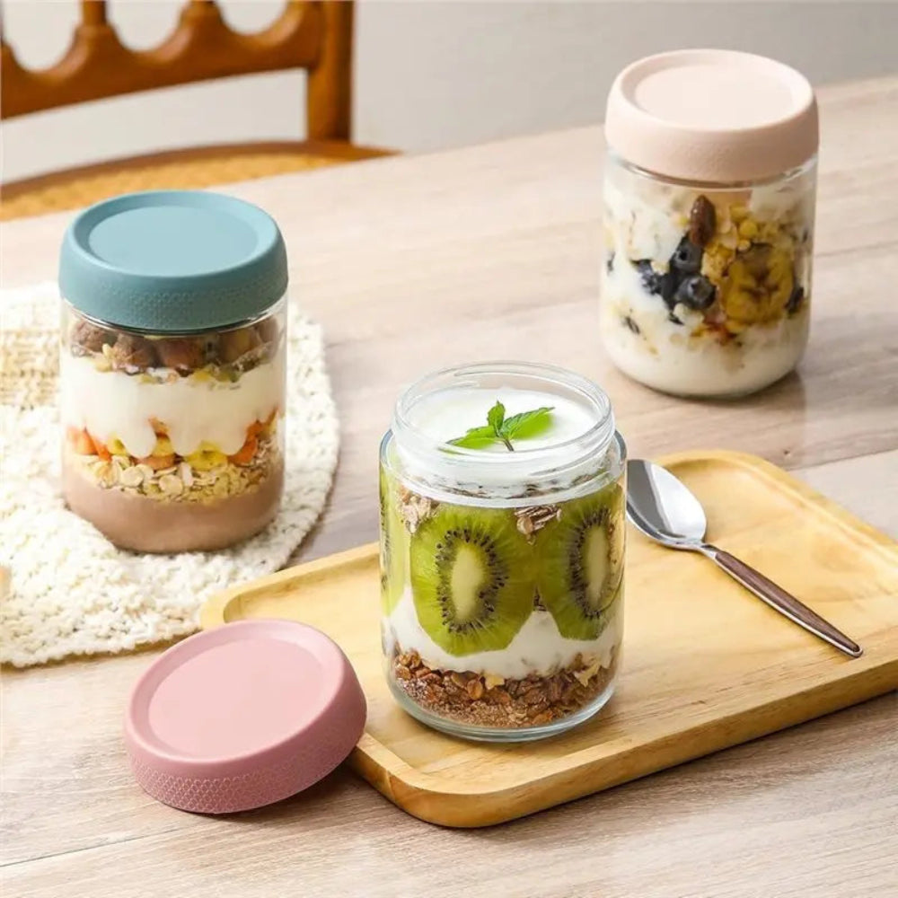 Storage Containers Glass Food Overnight Oats Jars Set 3