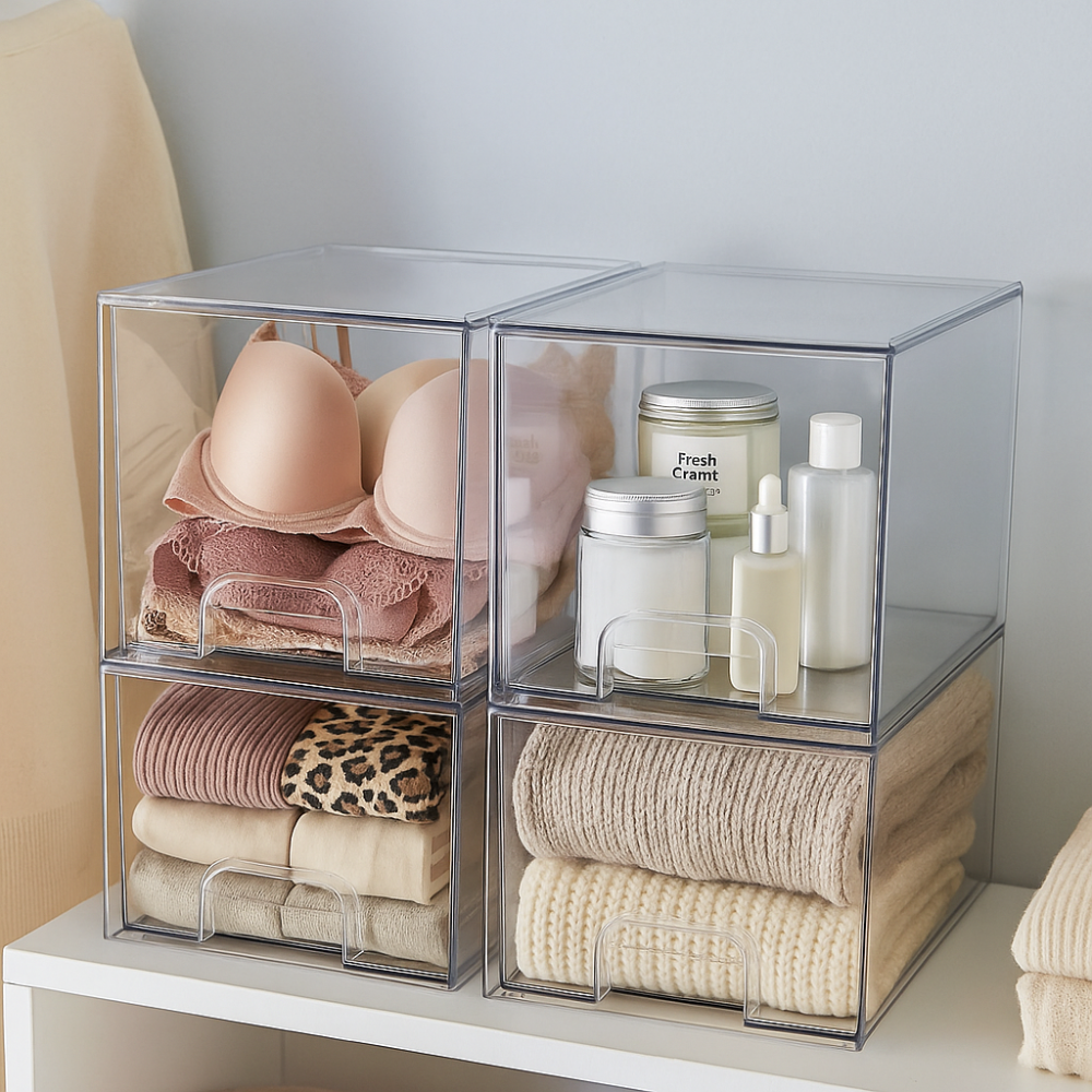 Storage Drawers Stackable Clear Organizer Closet Desk Use