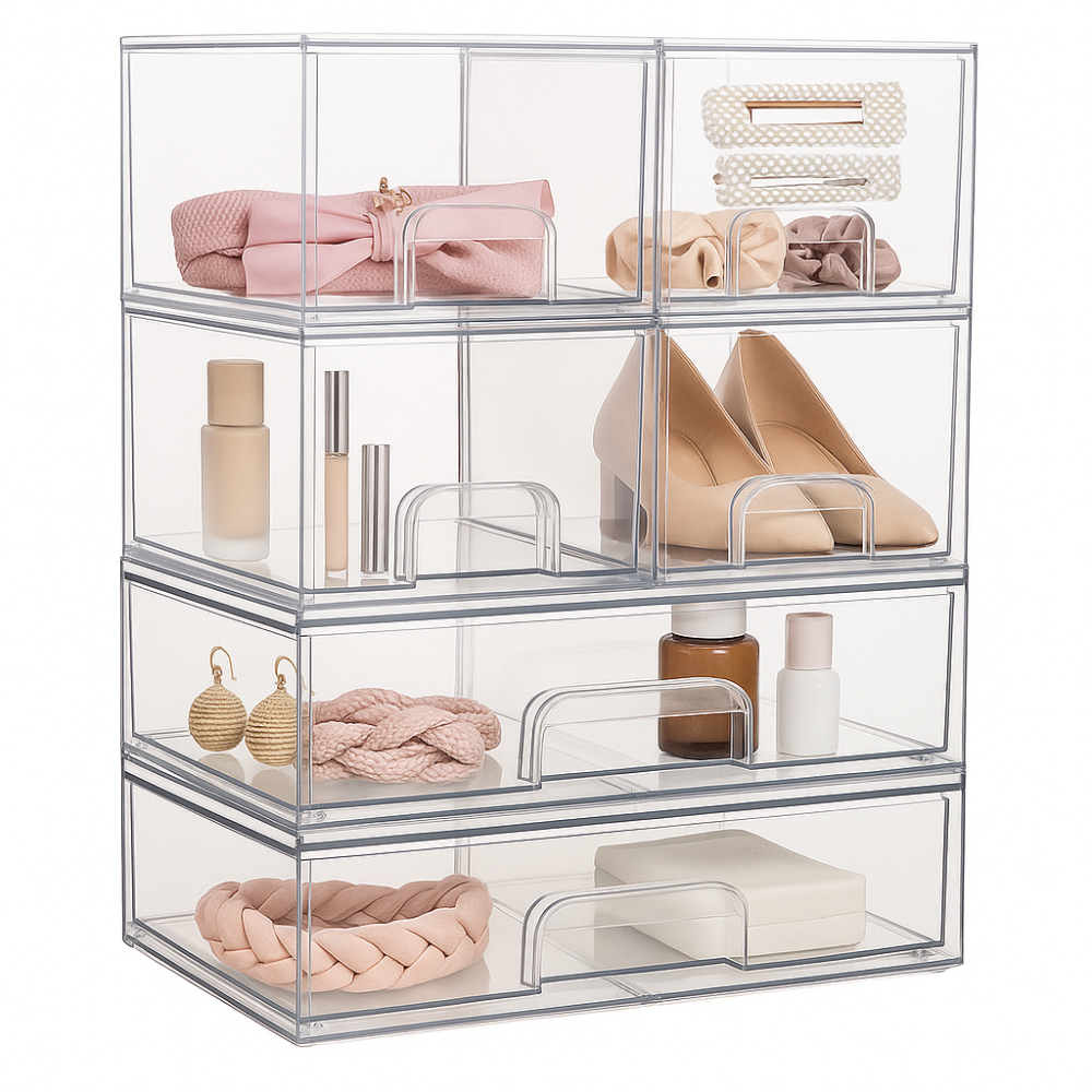 Storage Drawers Stackable Clear Organizer Closet Desk Use