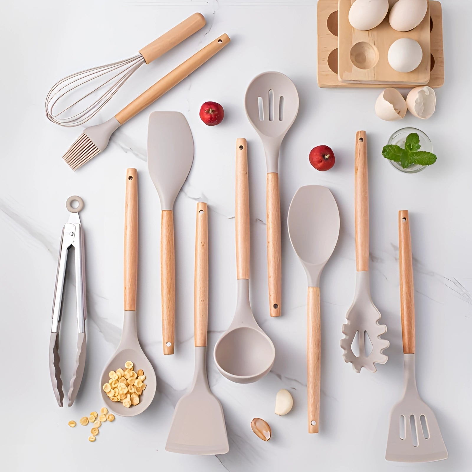 Kitchen Utensils Set Silicone Bamboo Cooking Tools