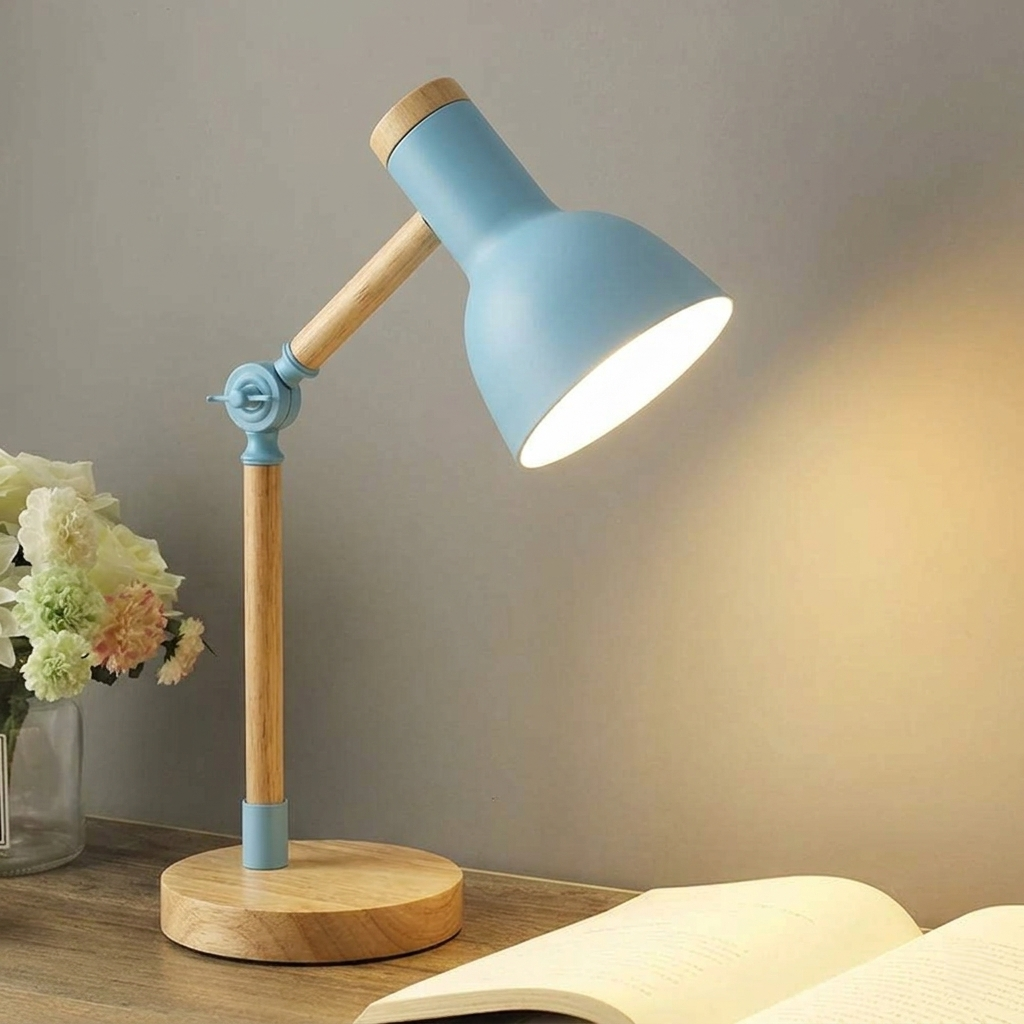 Verstellbare Tischlampe aus Holz | Nordische Beleuchtung