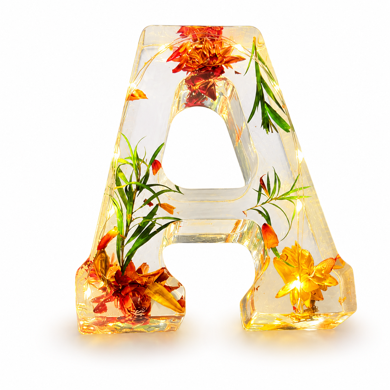 Table Lamp Letter Night Light Resin Floral LED Room Decor