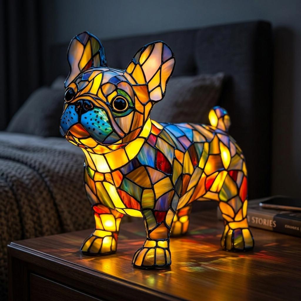Lampe de Table Vitrail Chien Multicolore Style Tiffany LED