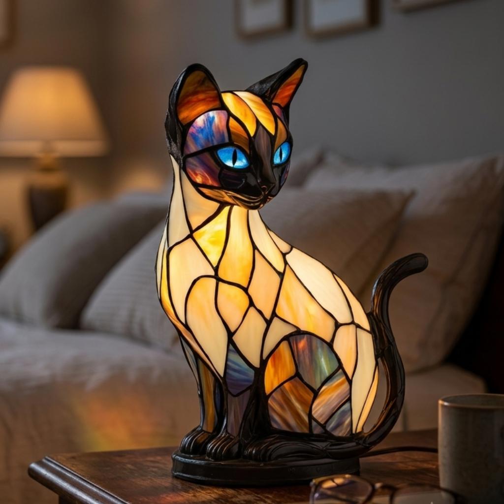 Lampe de Table Vitrail Chien Multicolore Style Tiffany LED