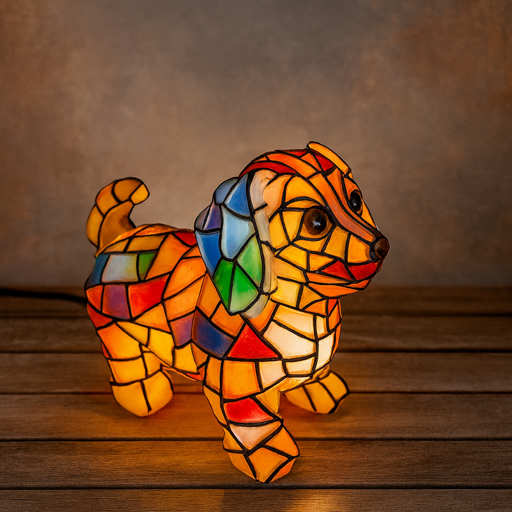 Table Lamp Dog Figurine Stained Style Decorative Accent Light