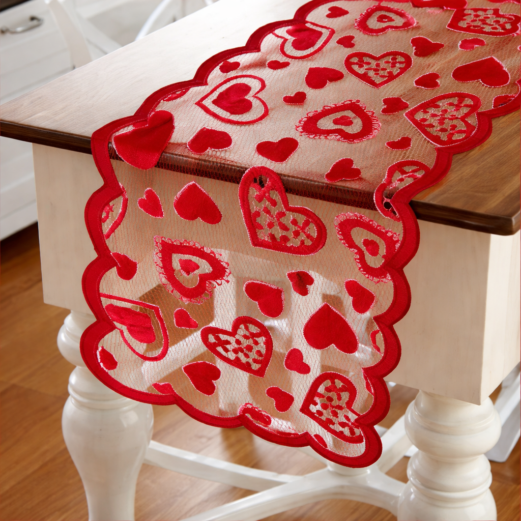 Table Runner Lace Heart Valentine Dining Table Decoration