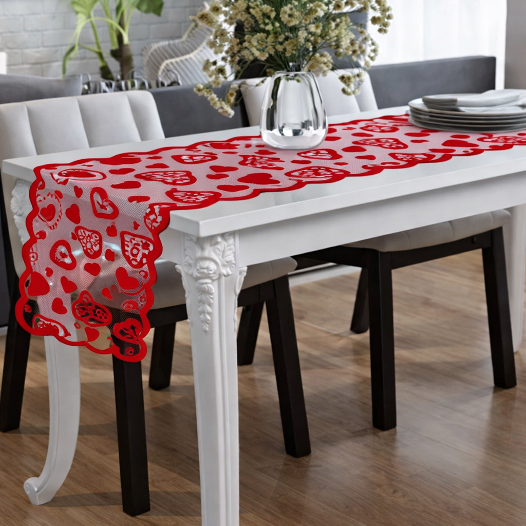Table Runner Lace Heart Valentine Dining Table Decoration