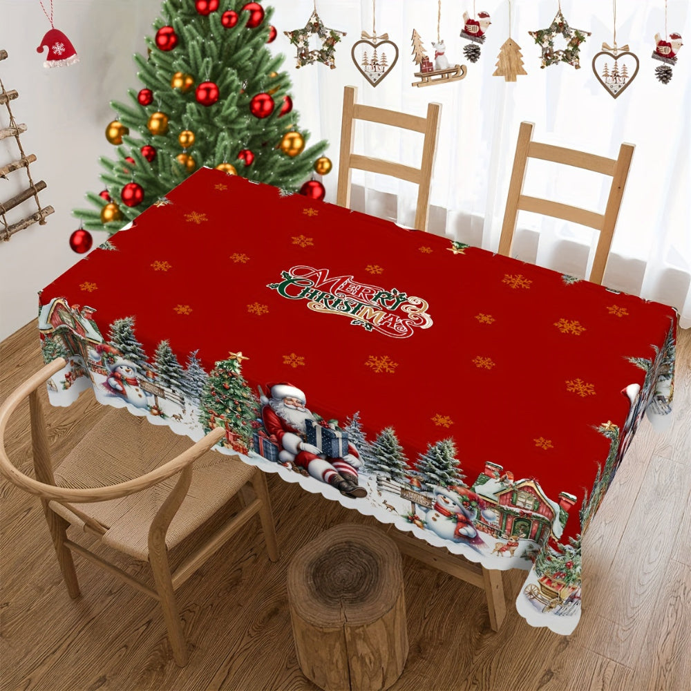 Tablecloth Christmas Table Decorations Santa Snowman Holiday Cover