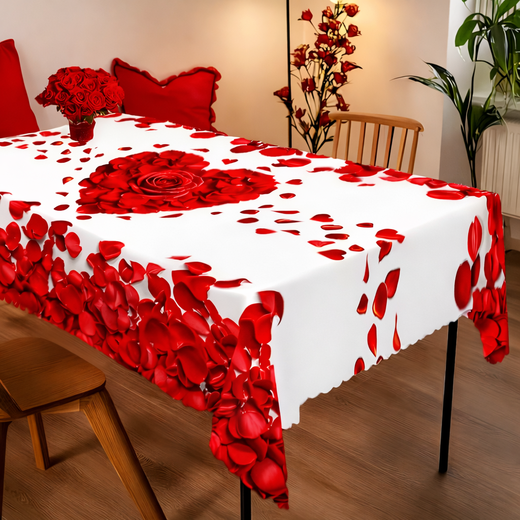Tablecloth Rose Petal Heart Romantic Party Dining Table Cover