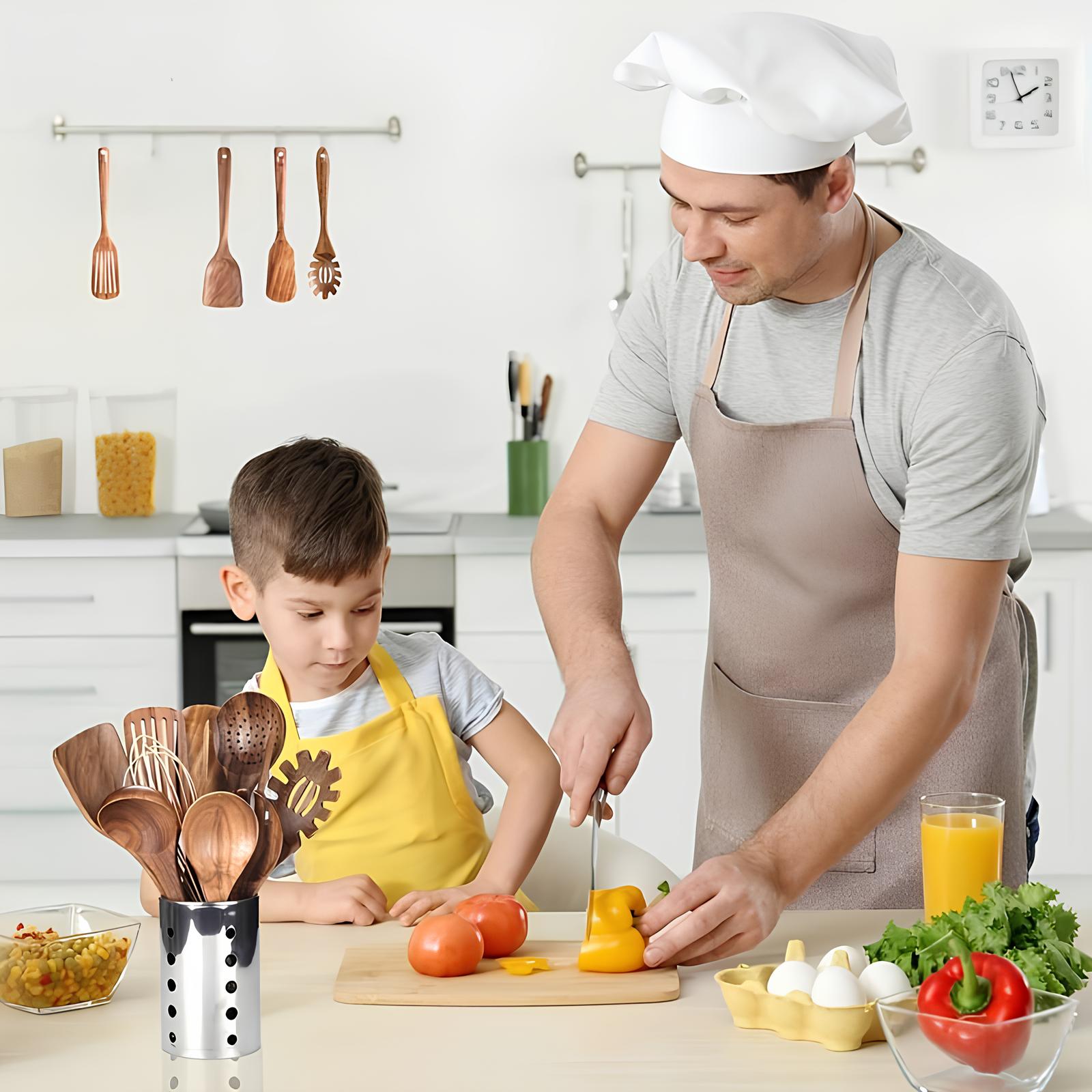 Teak Kitchen Utensil Set 11 Piece Holder 1