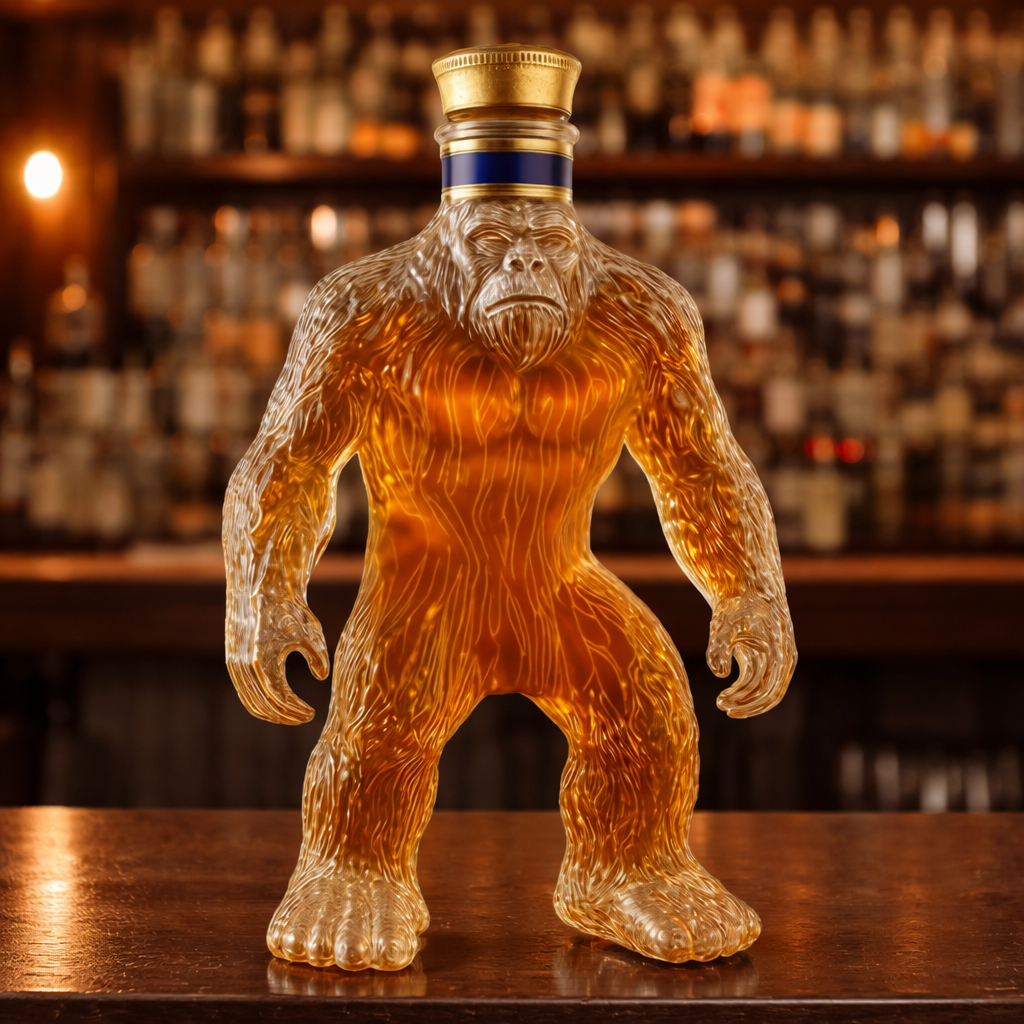 Whiskey Decanter Glass Bigfoot Figurine Bar Display