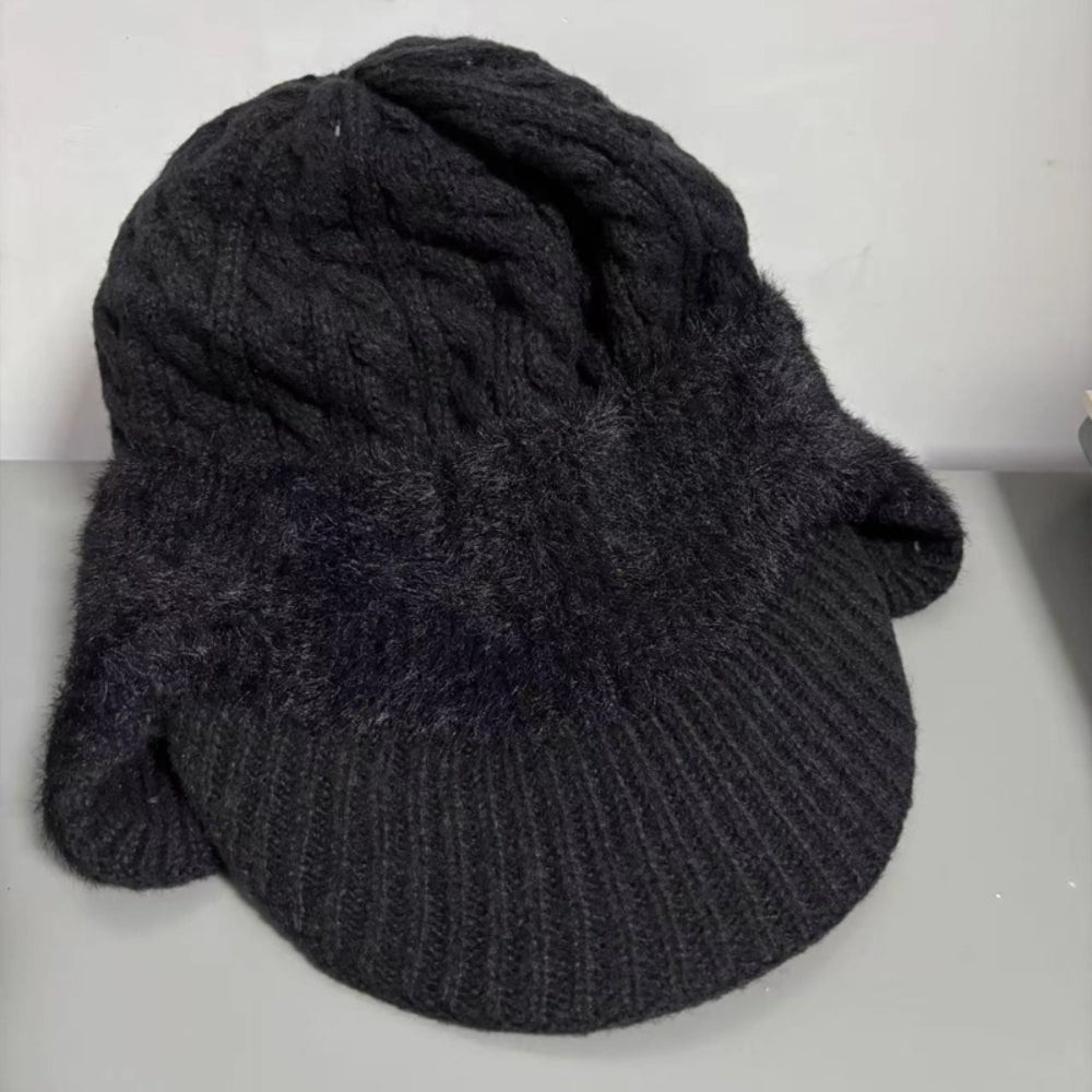 Winter Hat Trapper Ear Flap Knit Cap With Visor Cold Weather
