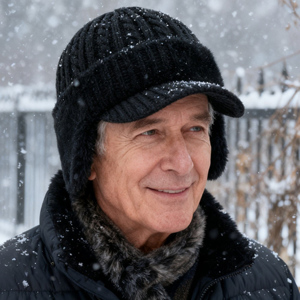 Winter Hat Trapper Ear Flap Knit Cap With Visor Cold Weather