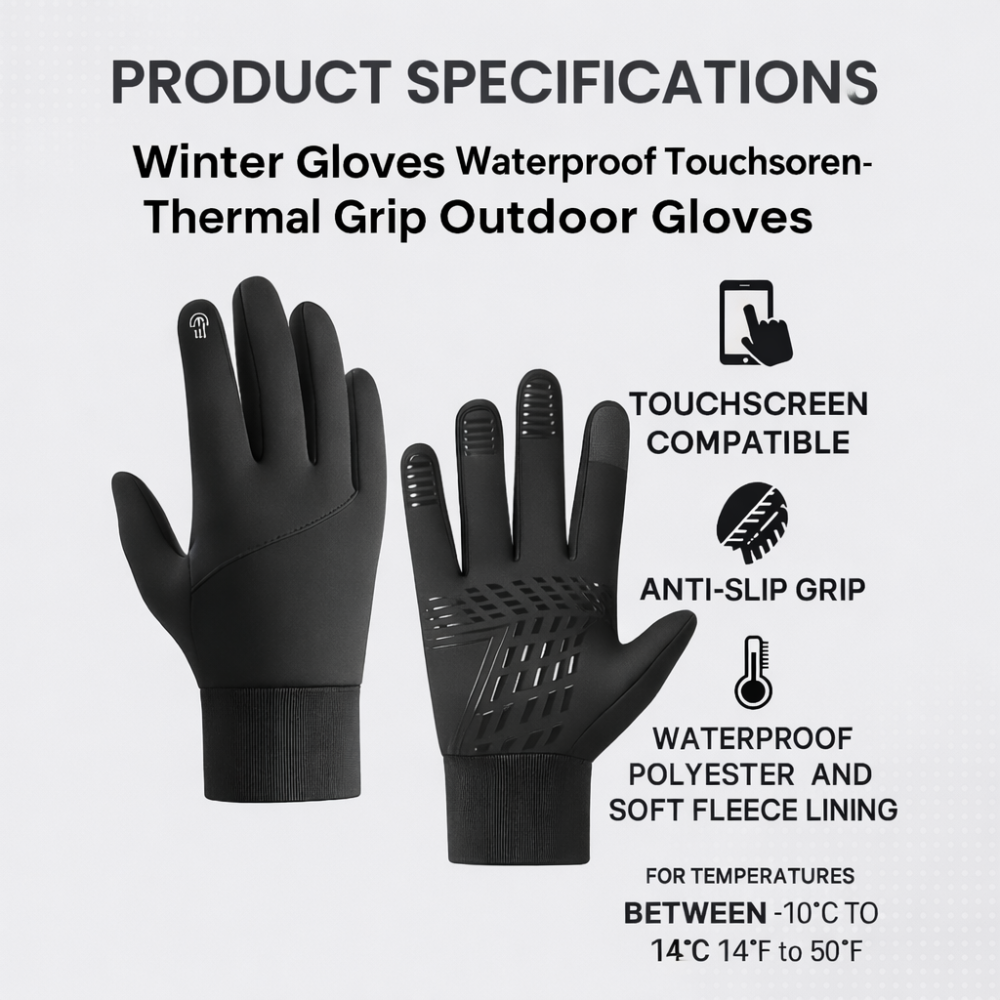 Winter Gloves Touchscreen Waterproof Thermal Anti Slip Outdoor