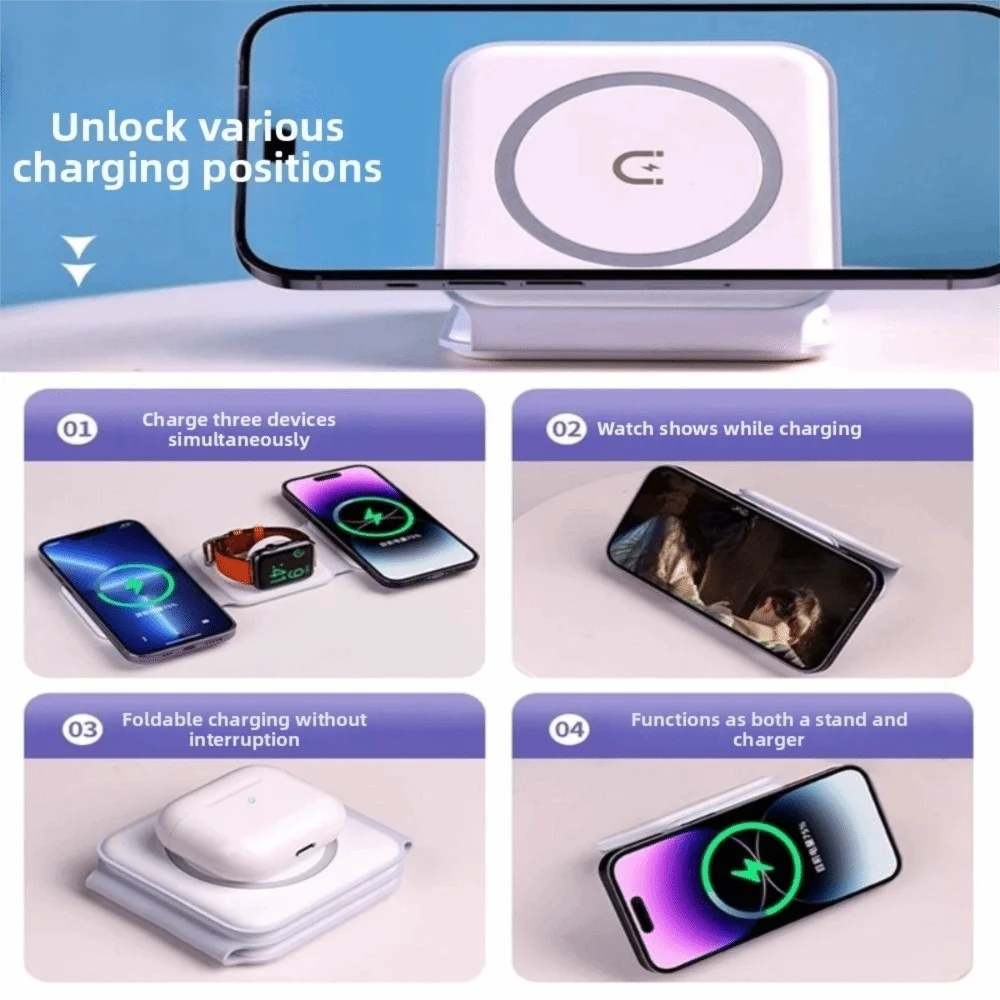 Wireless Charger Magnetic Foldable Charging Station Stand 4