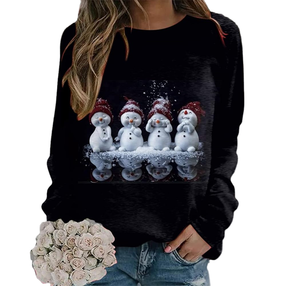 Women Christmas Sweater Festive Snowman Holiday Sweatshirt