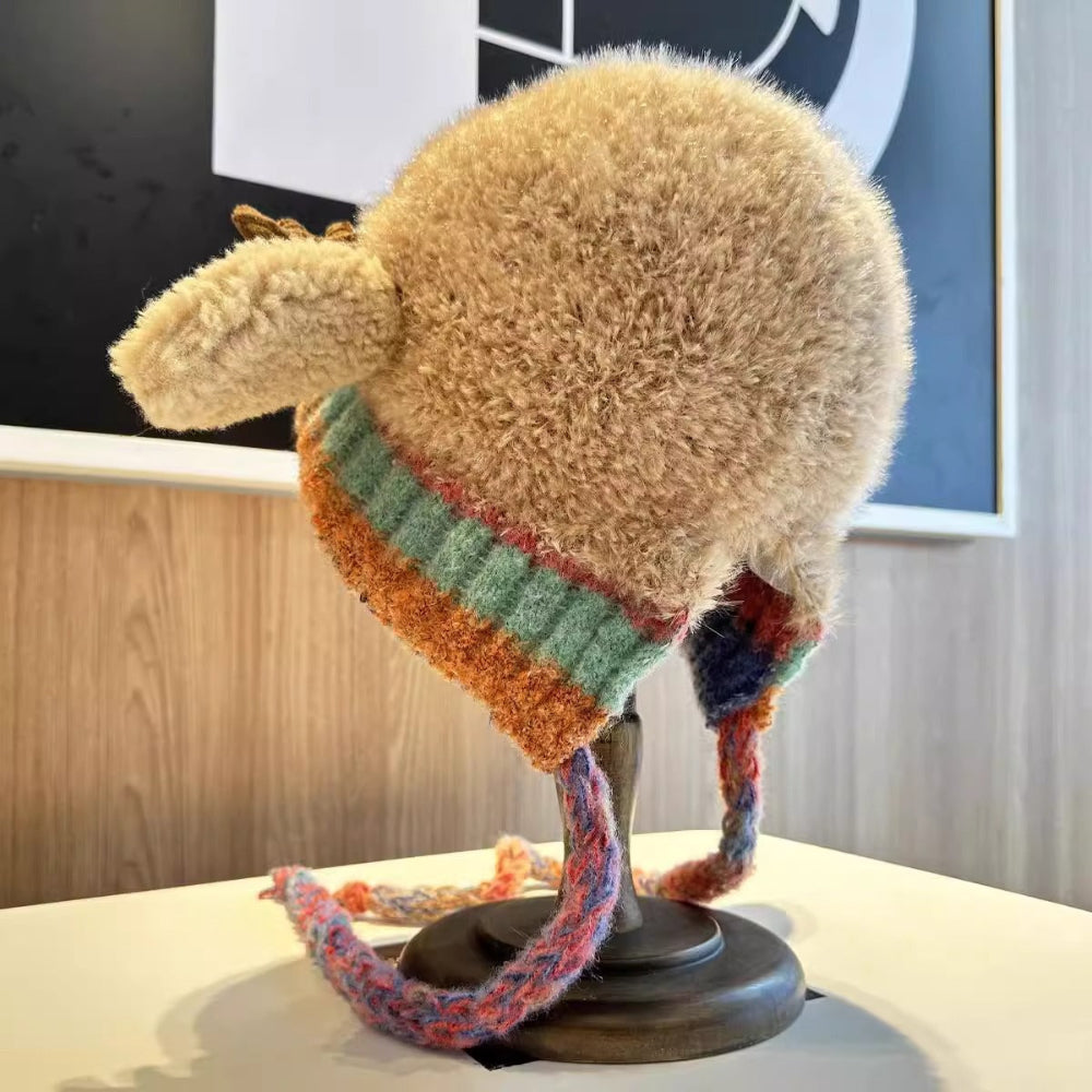 Women's Cozy Reindeer Knit Beanie - Cute Winter Hat Antlers