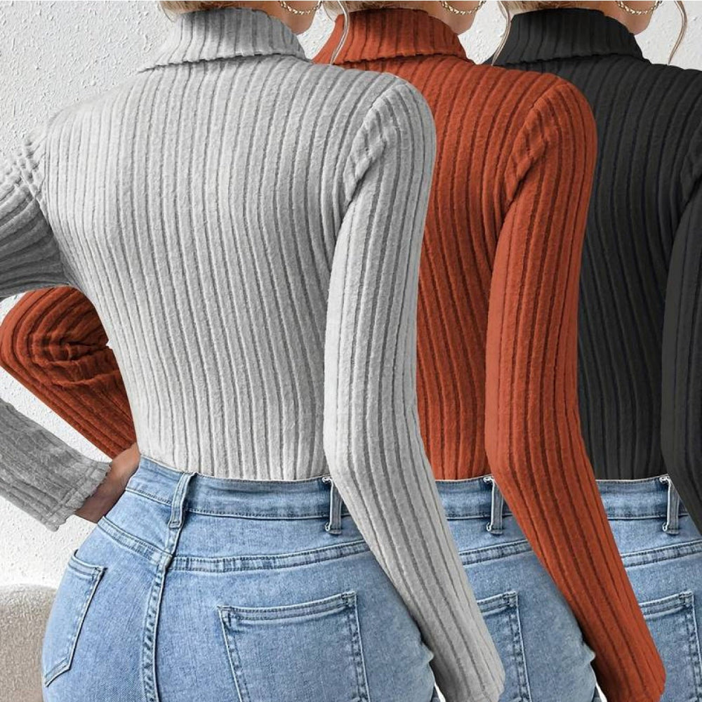 Women Ribbed Fleece Bodysuit - Long Sleeve High Neck